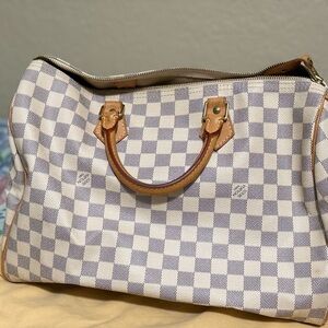 Louis Vuitton Checkered Satchel - White and Tan